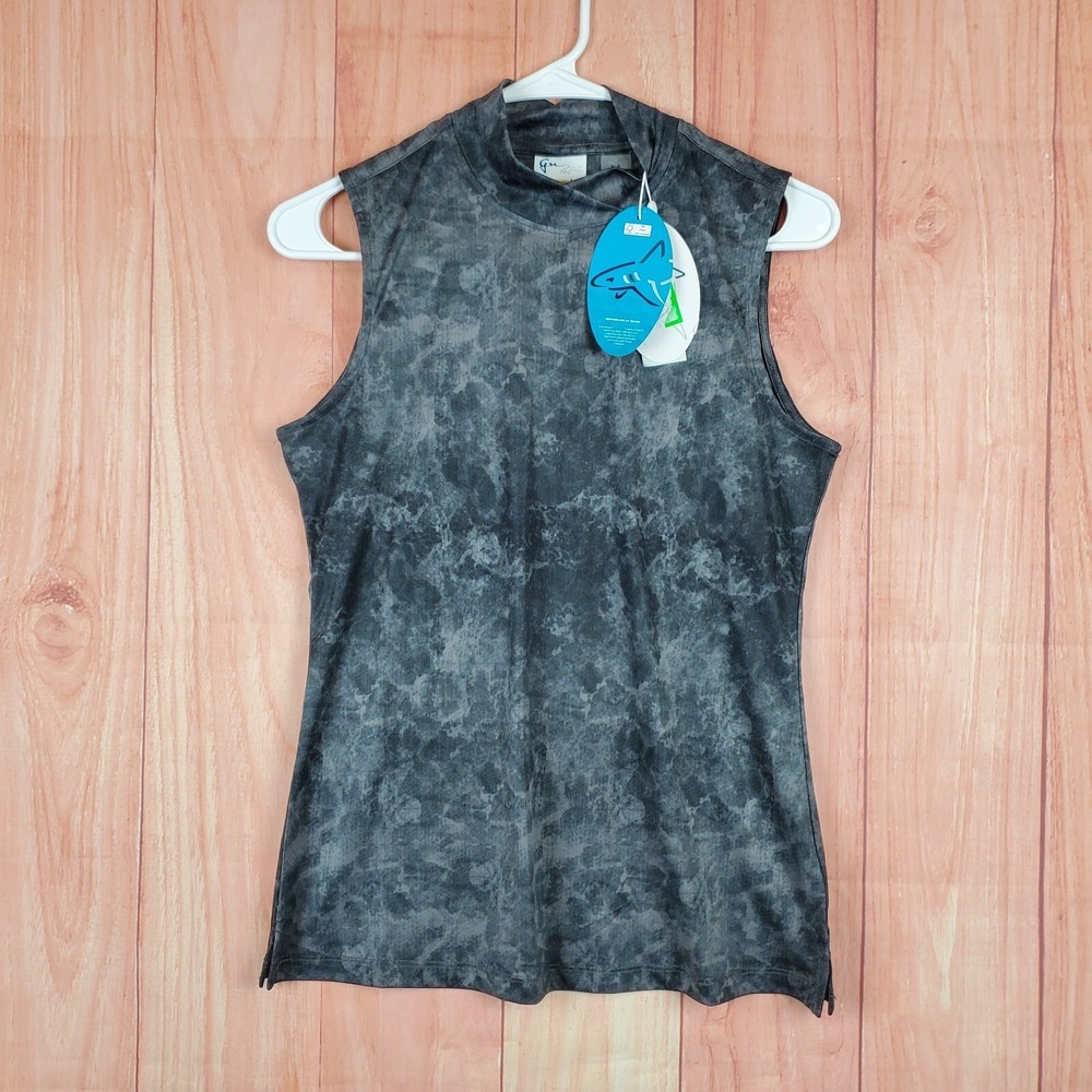 Greg Norman Womens Tank Top Sz Small Black Gray Tie Dye Mock Neck Pullover